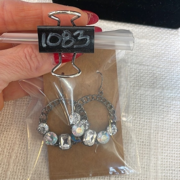 💐5/25 large rhinestone open circle silver chain link dangle drop statement - Picture 5 of 5